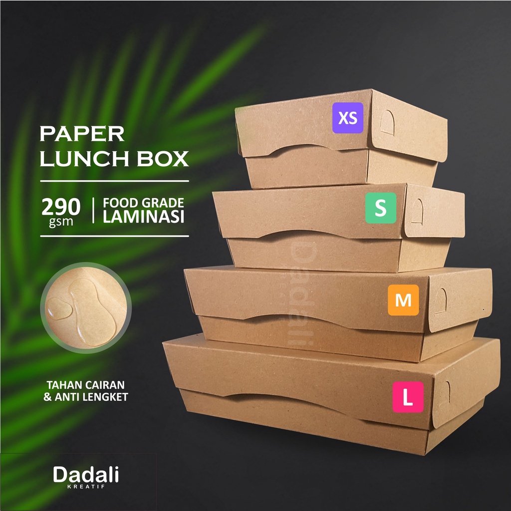 Foto Kotak Makan Paper Lunch Box Kraft Coklat Laminasi Ukuran L/M/S/XS Tebal 290 gsm