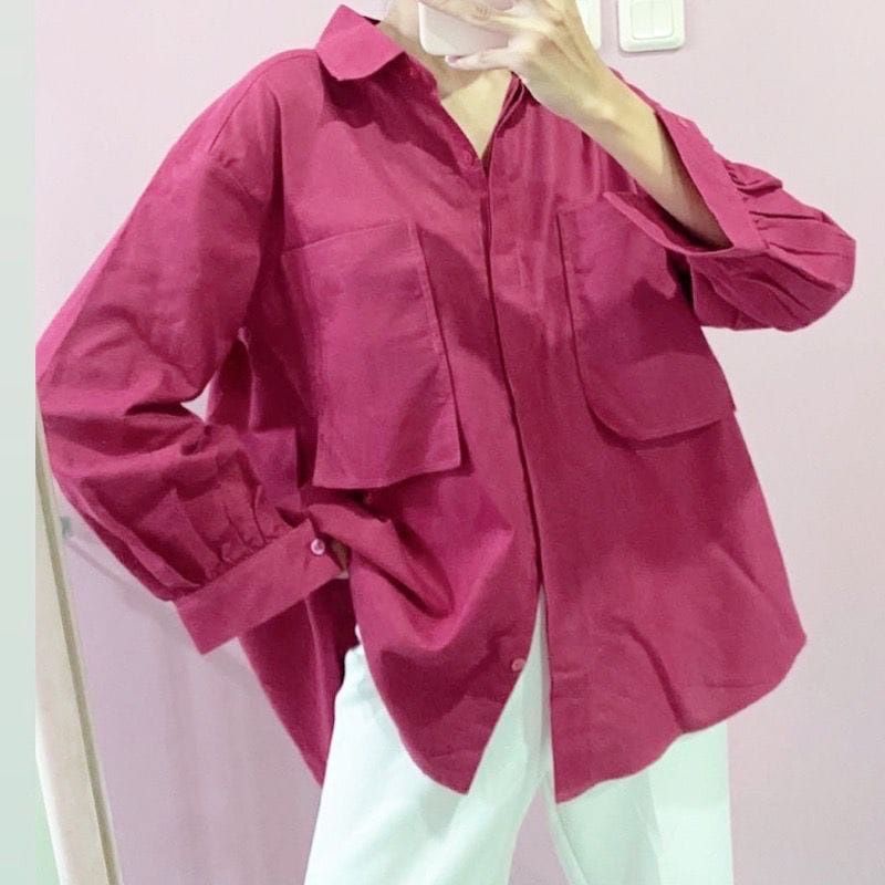 Areum Korean Oversize XXL Shirt Bahan Katun Poly Fit L