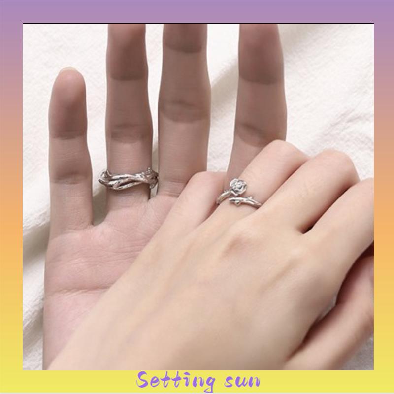 2Pcs/Set Cincin Wanita Mawar Korea Fashion Sederhana Adjustable Cincin Perhiasan Fashion TN