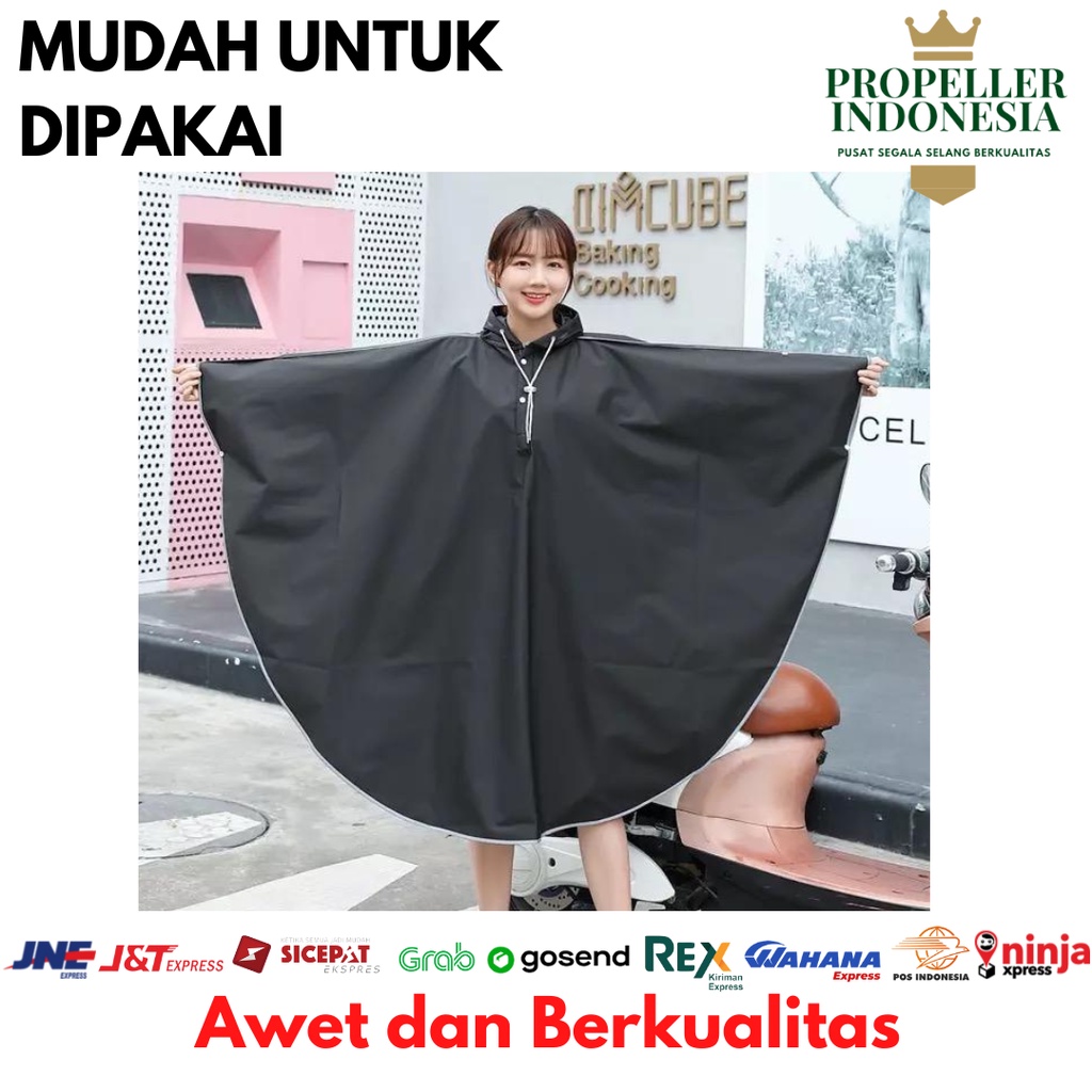 Jas Hujan Ponco Wanita Pullover Tebal Mantel Ujan Anti Air Dewasa Hitam Putih Rain Coat Pocho Import Murah