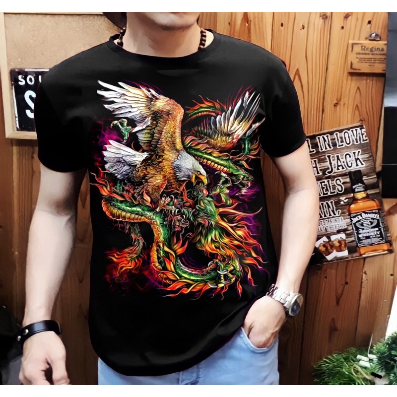 Shalch trendy - Kaos distro pria motif Naga Elang Macan Fullprint