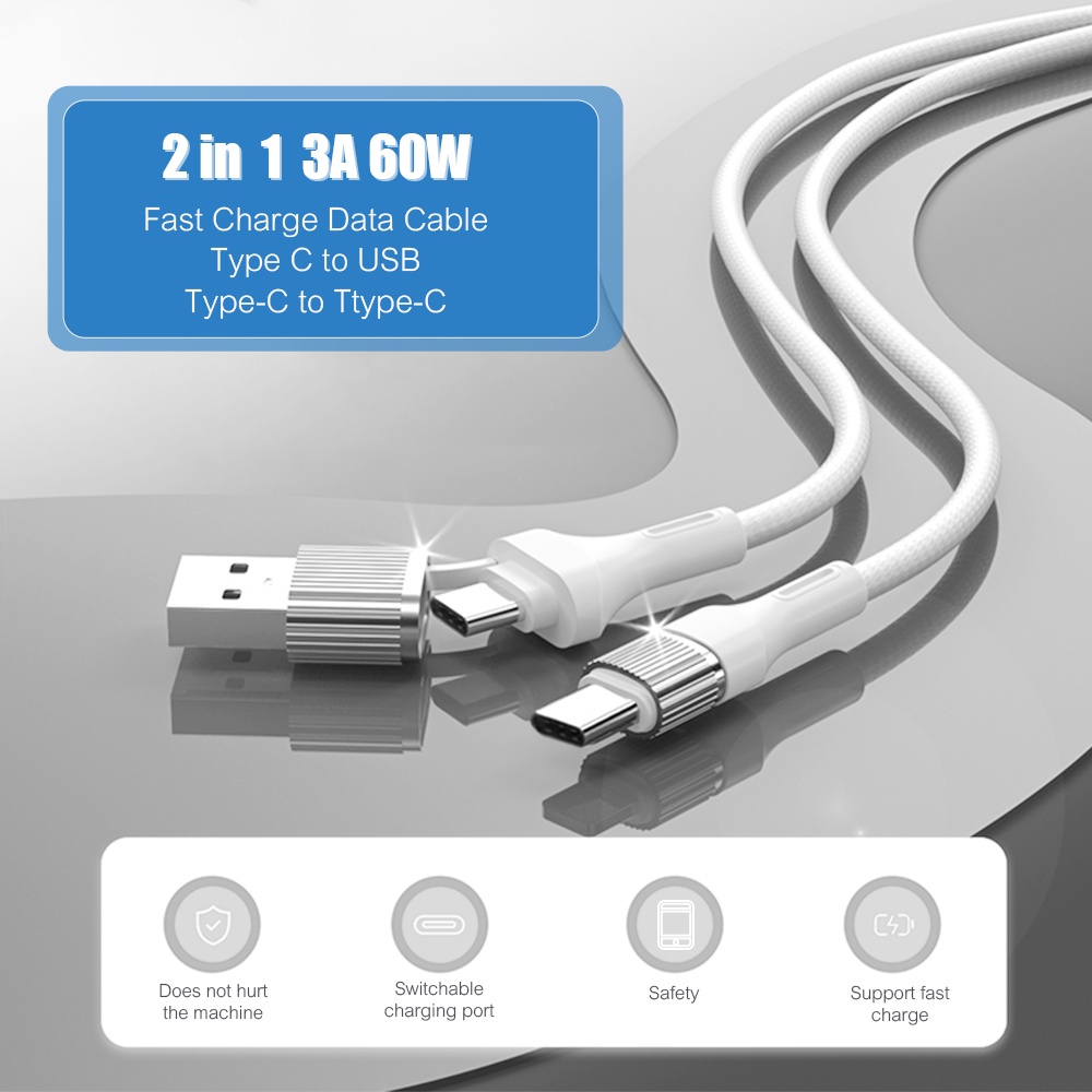 2 in 1 Kabel Data / Charger USB Tipe C 60W Fast Charging