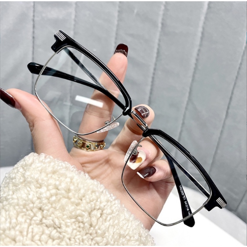 (YUZHU) Vintage Fashion Logam Setengah Bingkai Anti Cahaya Biru Kacamata Korea Fashion Alis Bingkai Anti Radiasi Eyeglasses