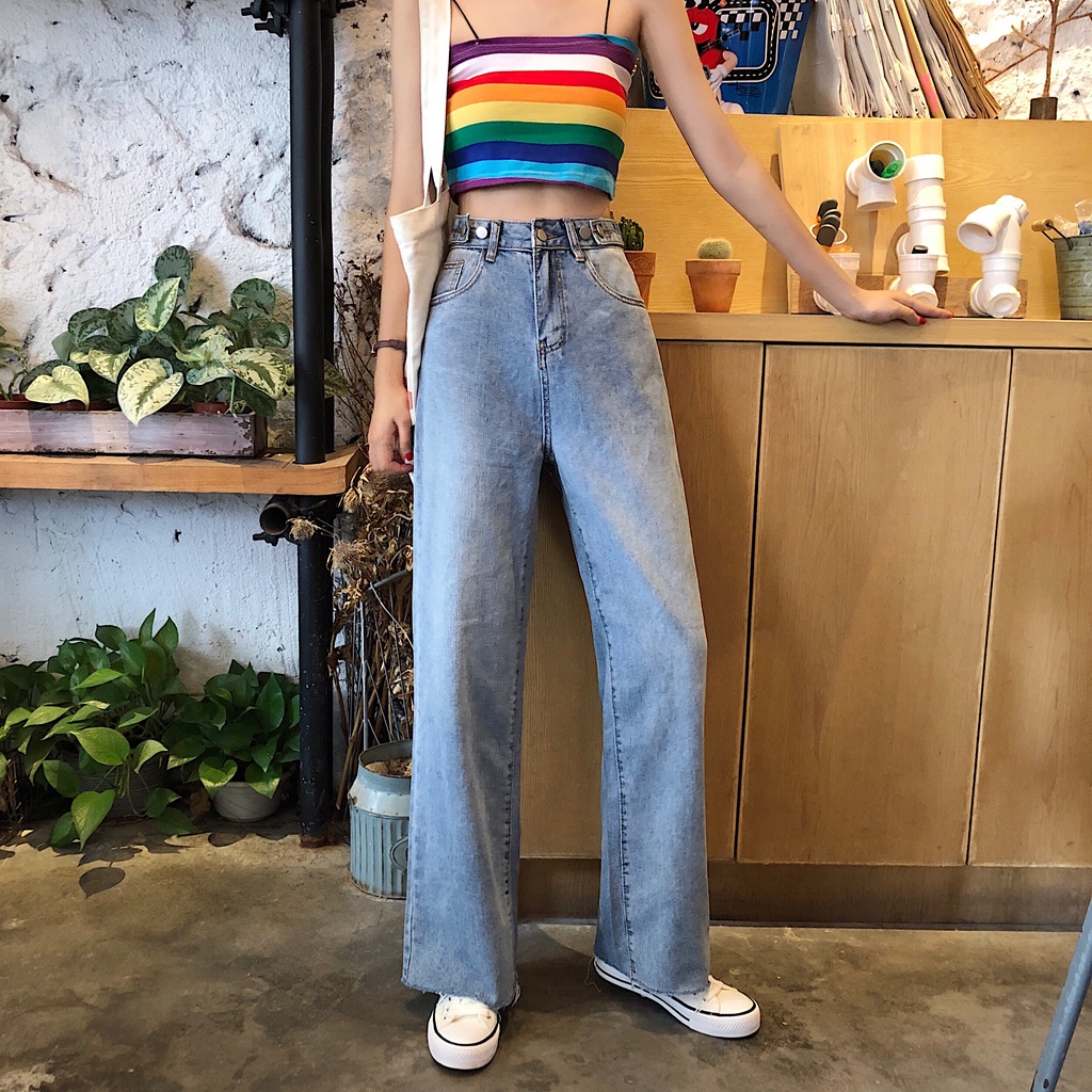 Rawis Denim Highwaist Straight Loose Celana Jeans Wanita Import (realpict)