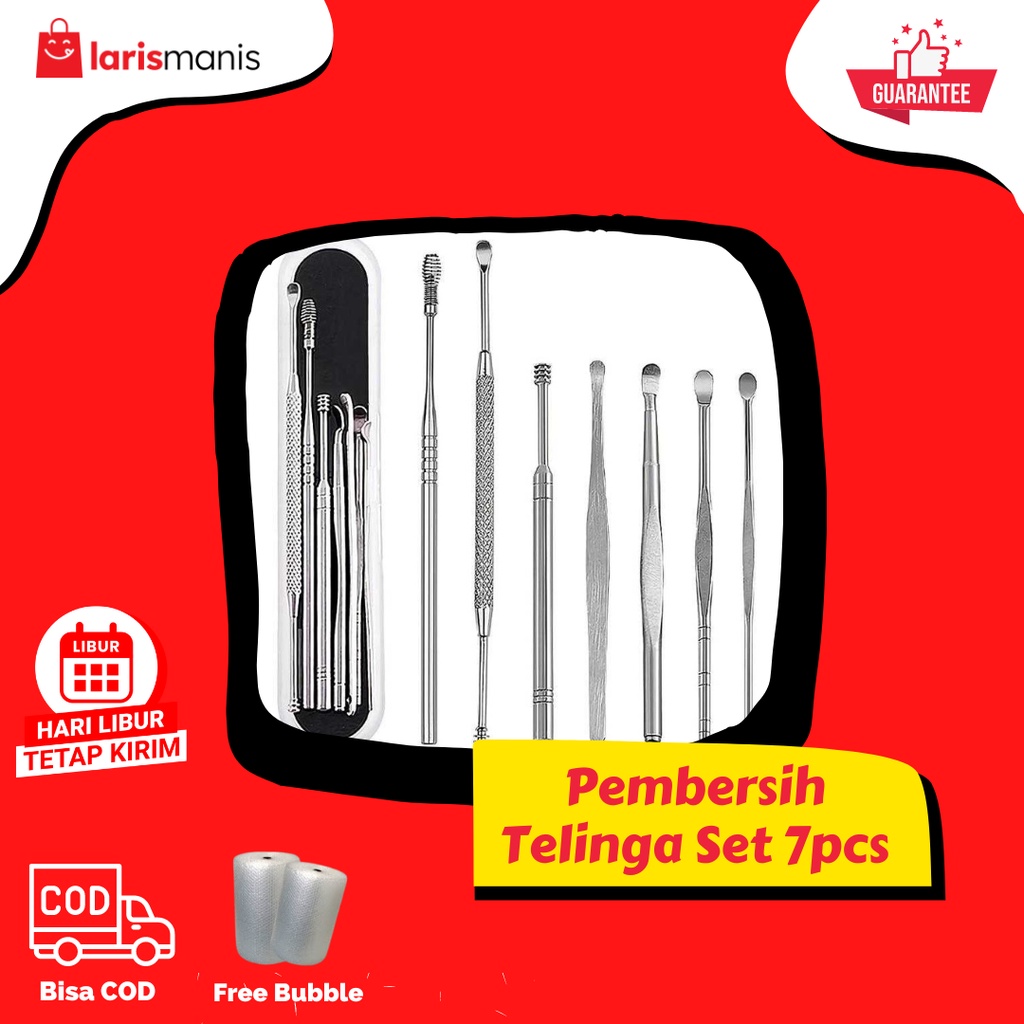 7 Pcs Pembersih Telinga Korek Kotoran Kuping Stainless Steel Korekan Ear Wax Picker Cleaner Telinga Pembersih Kuping Isi 7 pcs Alat Pembersih Kotoran Telinga Stainless Korek Telinga Stainless