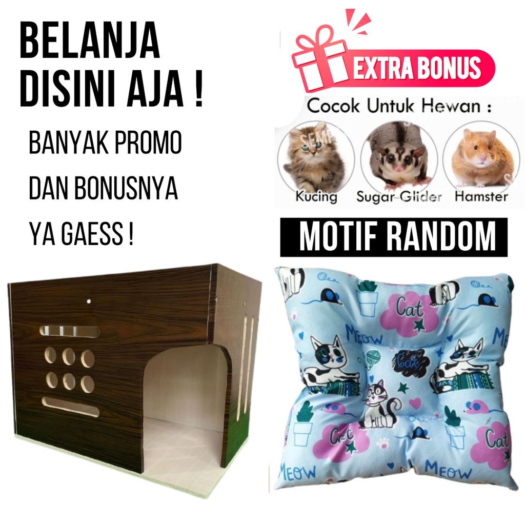 RUMAH MAINAN TEMPAT TIDUR KUCING KUCING KAYU UKURAN BESAR FREE BANTAL KASUR TIDUR KUCING FEFARM