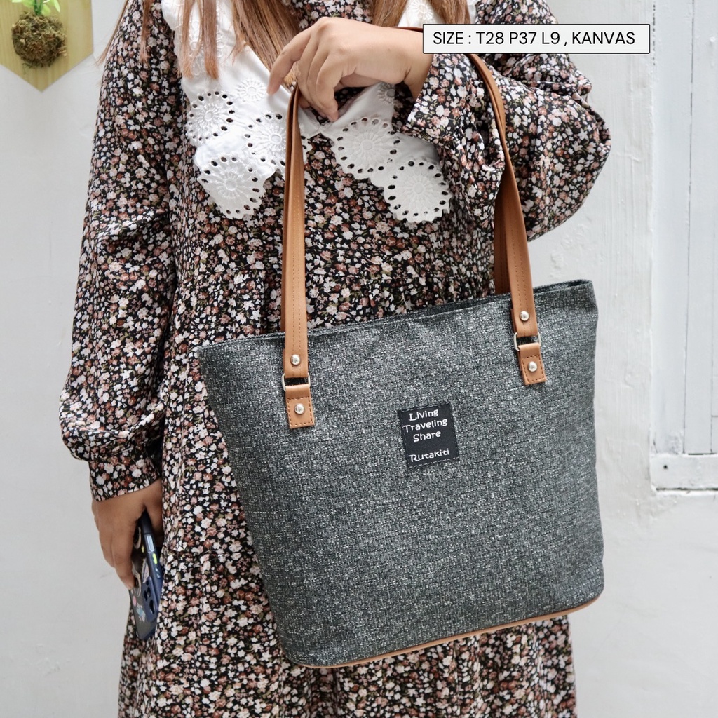 Tas Tote Totebag Kanvas Murah Semarang Motif Daun Simpel Kuliah Kerja Jalan Jalan Bisa COD