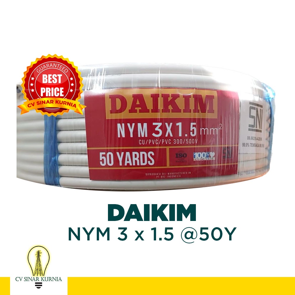 Kabel Listrik DAIKIM NYM 3x1.5 3x1,5 3 x 1.5 3 x 1,5 roll @50Y GROSIR