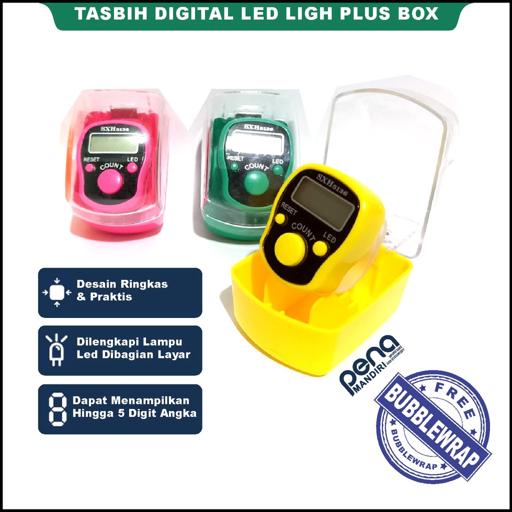 Tasbih Digital / Tasbeh Dzikir Digital / Tasbih Dzikir Pagi Petang Muslim Elektrik LED Warna Plus Box Murah