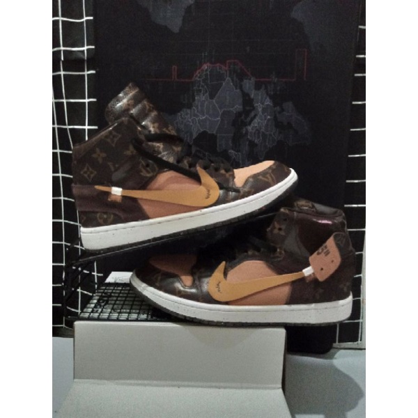 sepatu nike air jordan x LV louis vuitton x off white brown black size 43 insole 27.5 - sepatu secon