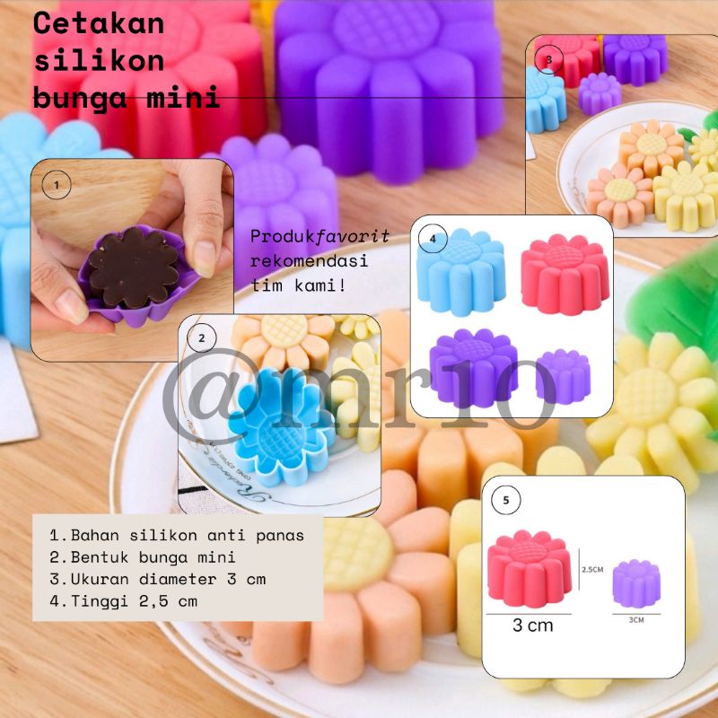 3 pcs cetakan silikon bunga mini 3 cm/cetakan kue puding jelly cokelat/cetakan coklat silikon