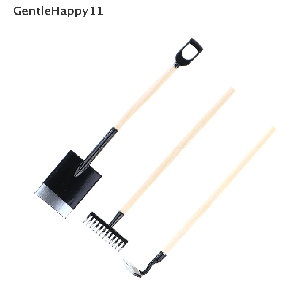 GentleHappy 3Pcs 1:12 Dollhouse Miniatures Gardening Shovel Rake Hoes Farm Tool Doll Decor id