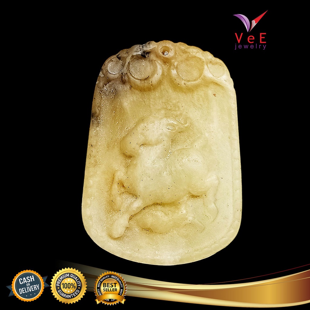 Liontin Batu Giok Burma Asli Natural Ukir Kuda Fei Cui Tipe A - Vee Jade Jadeite Barang Antik