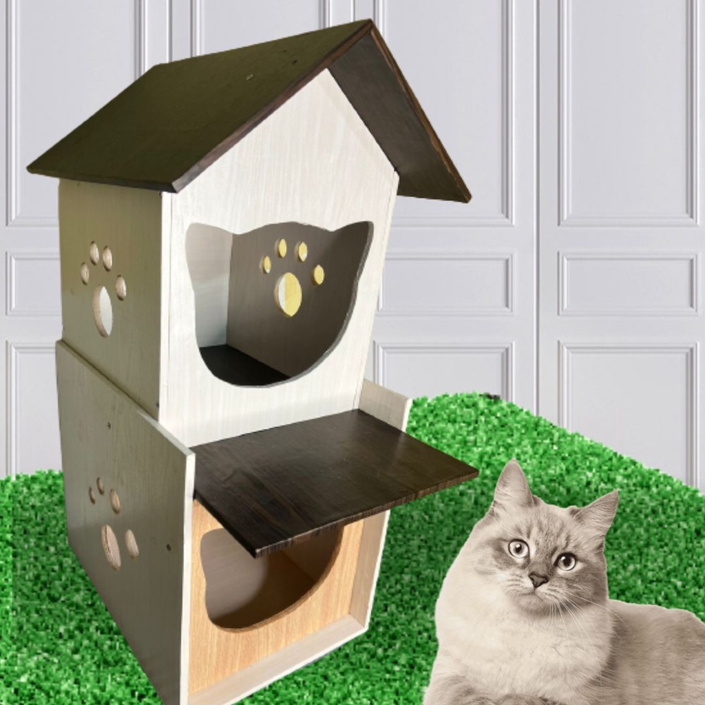 Rumah Tingkat Kucing Kandang Tempat Tidur Premium Quality Tebal BESAR Dan Kokoh Satu Set FEFARM