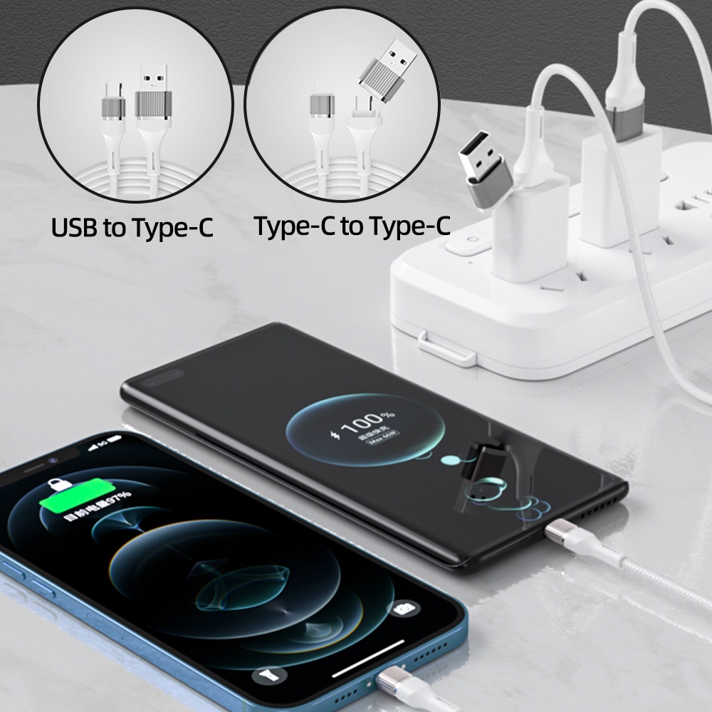 2 in 1 Kabel Data / Charger USB Tipe C 60W Fast Charging