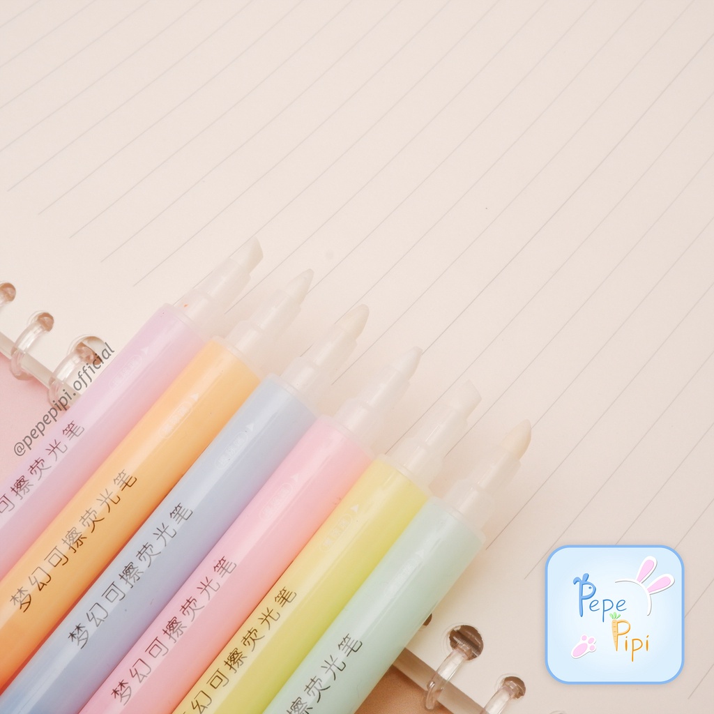 Highlighter Dual Tip Tian Hao HD24 Erasable 1 set Bisa Di Hapus Spidol Pastel Marker Textlighter Textliner