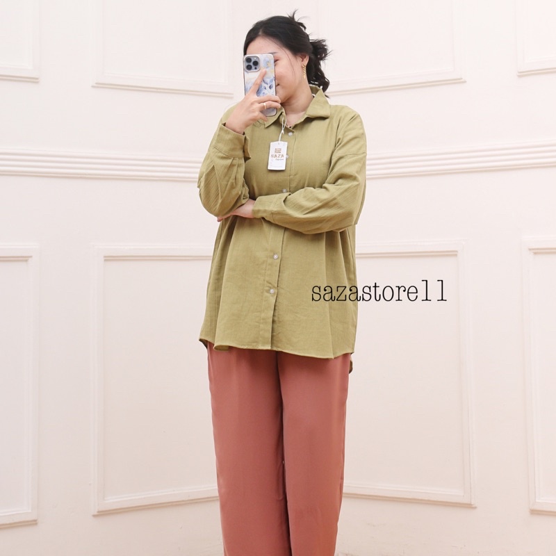 Kemeja Linen Oversized - Oversize Shirt-OVERSIZE SAGE GREEN
