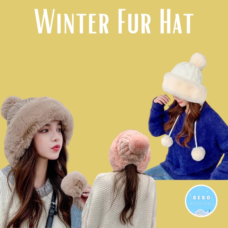 Topi Bulu Pompom Musim Dingin Winter Fur Hat