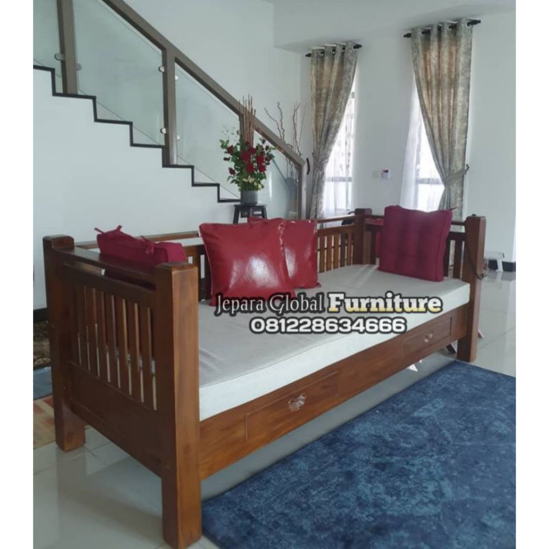 bangku bale bale Minimalis Jati FREE BUSA MATRAS ( bench Jati, bale jati, kursi sofa, kursi tamu )