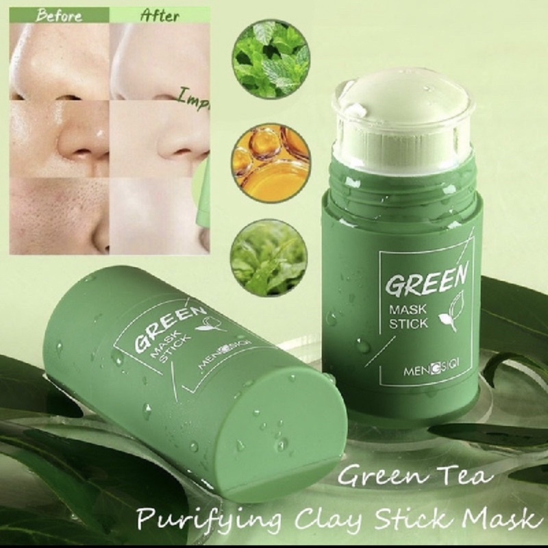 Green Tea Mask Cleasing Clay Stick Masker Wajah Masker Pembersih Komedo