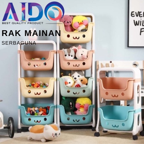 Aido Rak Mainan Anak Rak susun multifungsi Dapur/Kamar Mandi Tempat Penyimpanan Mainan Rak Roda Susun 4 / Rak Mainan Anak Rak Susun Roda Plastik Tempat Penyimpanan Serbaguna Rak Kamar Rak Dapur 8804