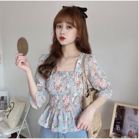 BEFAST - ZEC OOTD Blouse SYASYA / Chuya Babydoll Smock Sweet Top / Blouse Wanita Keluaran Terbaru / Atasan Lengan 3/4 / Pakaian Casual Wanita Remaja / Blouse Leher Kotak / Fashion Kekinian Wanita Ala Korean Style / Blouse Wanita Modis / Outfit Wanita Tren