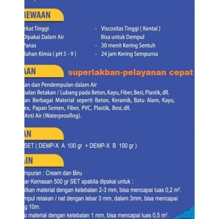 

Perekat Anti Bocor Kolam Renang Merekat Dalam Air Dempul Kapal DEMP-X - CREAM