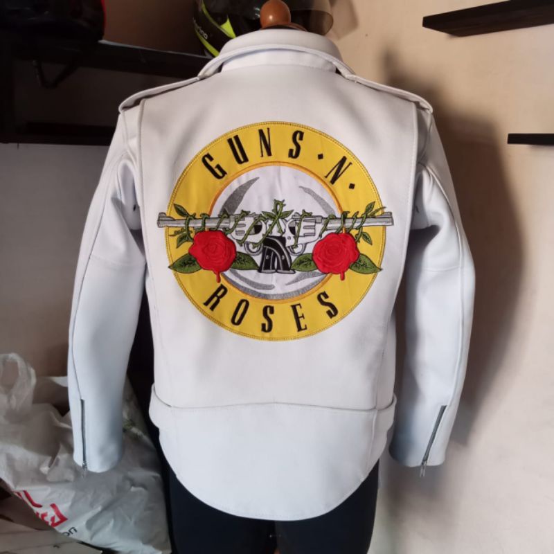 Guns N' Roses White Leather Jacket Jaket Kulit Axl Rose Paradise City