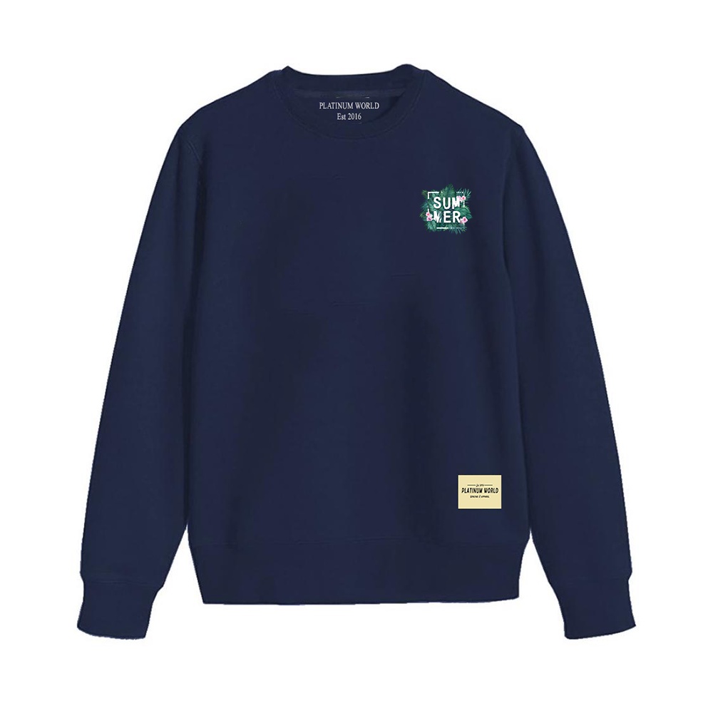 PLATINUM WORLD 12 Crewneck Jaket Sweater Left Summer l Navi - Biru Dongker Basic  Authentic Quality