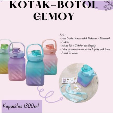 Botol Gemoy Kotak Gradasi Viral 1300ML Free Sticker Dan Tali