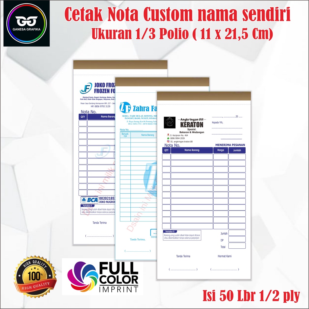 Jual Bisa Cod Cetak Nota Bon Custom 2 Play Nama Toko Sendiri Ukuran 13 Folio Bisa Untuk Nota 6041