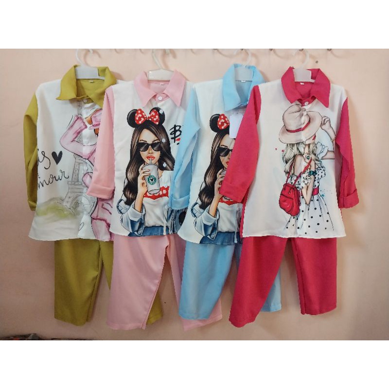 BAJU SETELAN KEMEJA STELAN KEKINIAN VIRAL TERBARU SETEELAN ANAK WANITA KEMEJA CROP ANIME VIRAL/ SETELAN MOTIP SABLON SUBLIME PRINTING/SETELAN ANAK WANITA  BAHAN CRINKLE/ONE SET ARALLA/SET ANIME TERLARIS