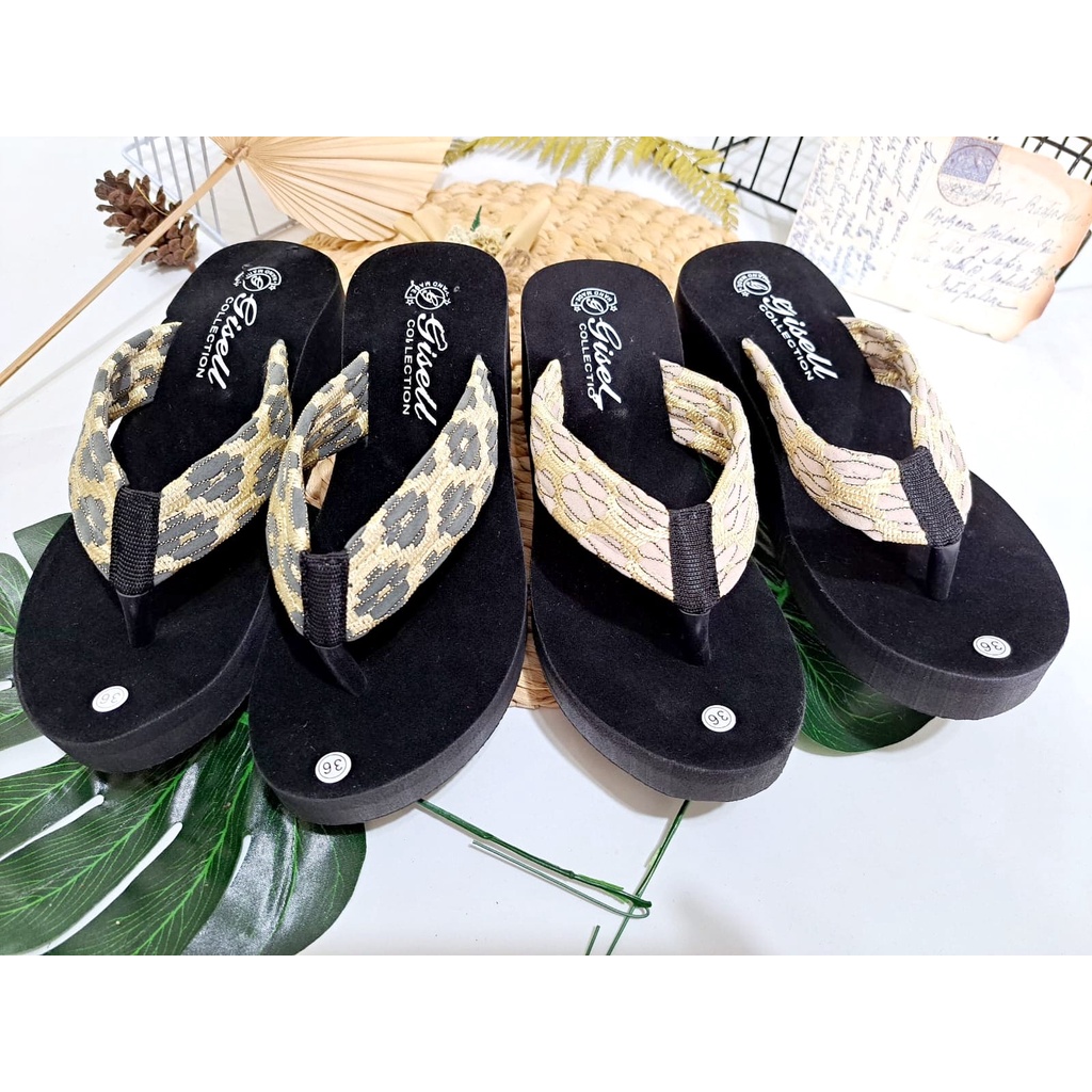 Sandal Wanita Motif Terbaru Wedges Jepit Motif kulit Ular