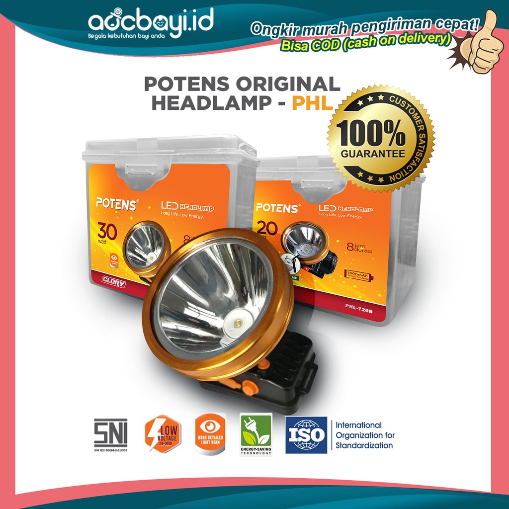 ✤ ACCBAYI✤ PHL Potens Original Headlamp 15 Watt + LED 3 Watt Lampu Senter Kepala Head Charger Lamp Premium Import