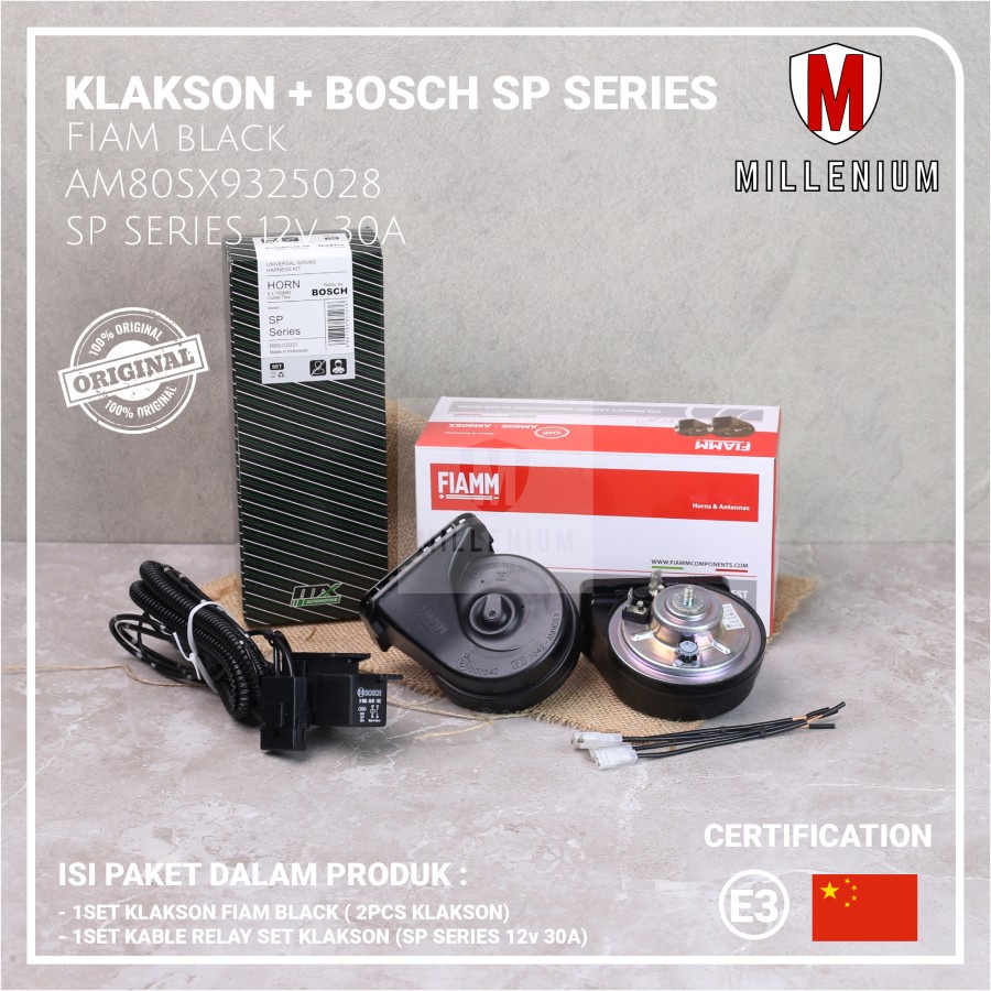KLAKSON KEONG MOBIL MOTOR FIAMM ITALY ORIGINAL 12V - WATER PROOF + CABLE RELAY SET ORIGINAL