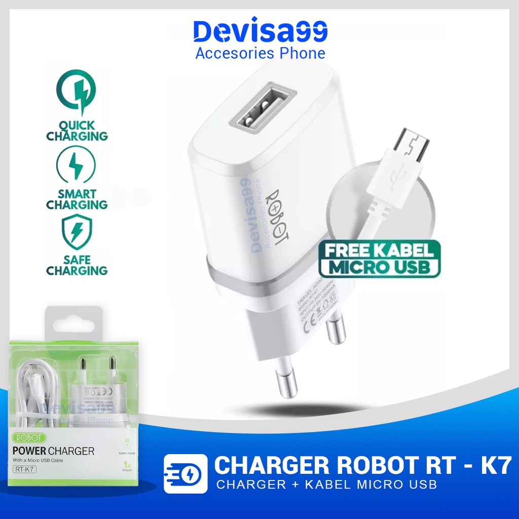Charger Robot RT-K7 Fast Charging Kabel Micro USB Original Casan Quick Charge Dual