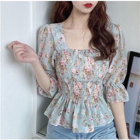 BEFAST - ZEC OOTD Blouse SYASYA / Chuya Babydoll Smock Sweet Top / Blouse Wanita Keluaran Terbaru / Atasan Lengan 3/4 / Pakaian Casual Wanita Remaja / Blouse Leher Kotak / Fashion Kekinian Wanita Ala Korean Style / Blouse Wanita Modis / Outfit Wanita Tren