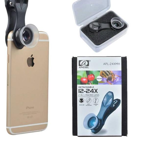 Lensa Handphone Makro Apexel 2 in 1 clip on Super Macro Lensa 12-24X