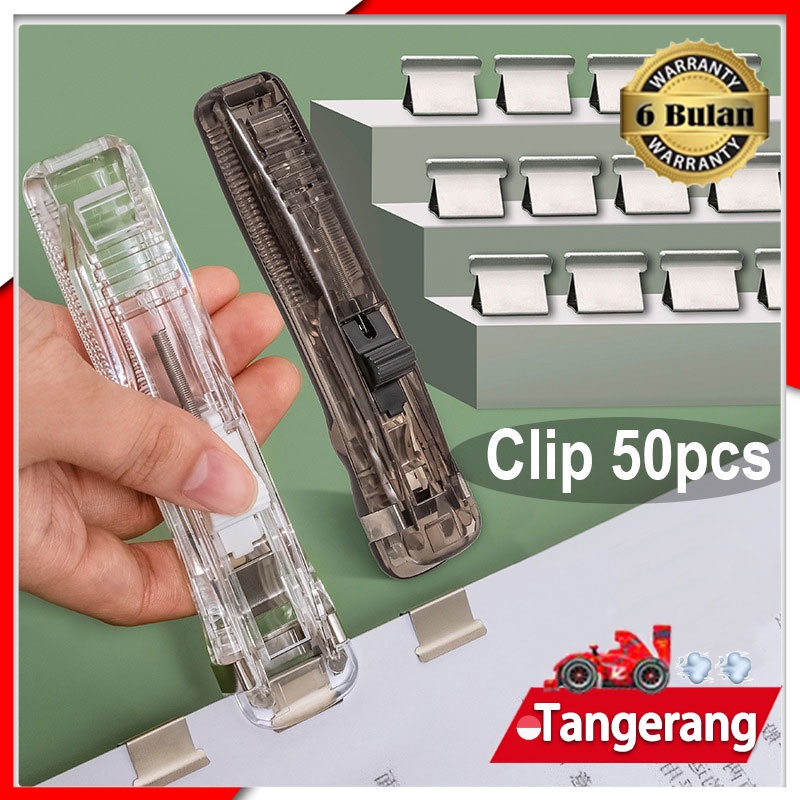 Nusign Fastener+50pcs Clips / Binder Clip / Penjepit Kertas Otomatis Fastener / Binder Clip Folder Klip Penjepit Kertas Portable Untuk Kantor / Sekolah