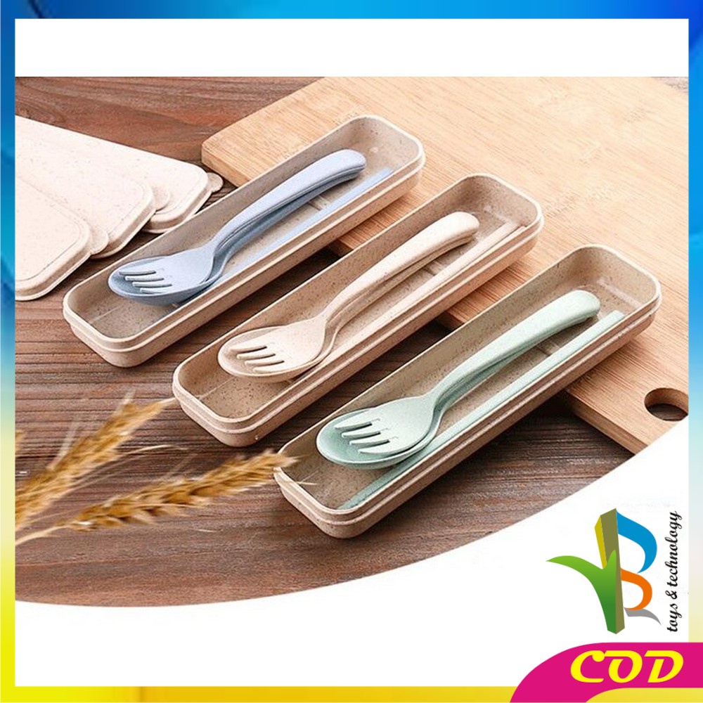 RB-C176 Sendok Garpu Sumpit 3in1 Travel Cutlery Set Alat Makan Set Korea Bahan Jerami Gandum Impor