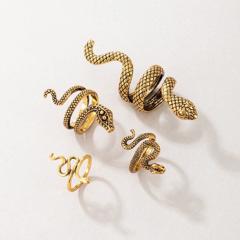 4pcs / Set Cincin Bentuk Ular Bahan Metal Gaya Vintage Punk Gothic Bohemia Untuk Wanita