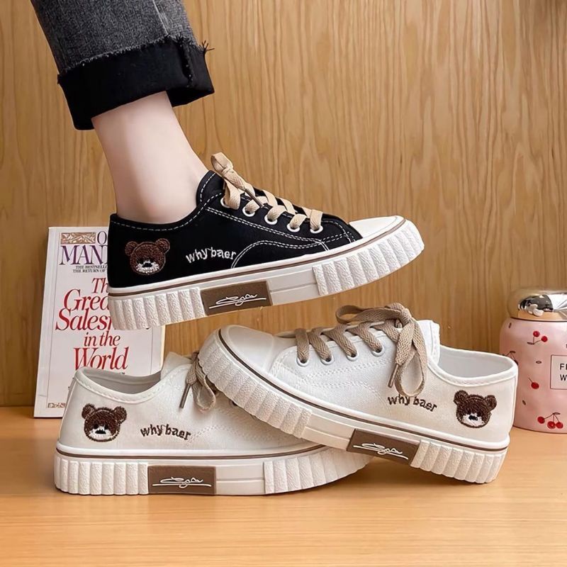 A06 Sepatu Sneakers Wanita Casual Bear Best Quality Bahan Kanvas