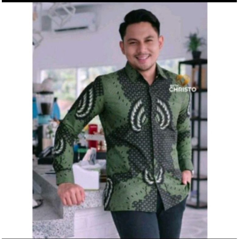 KAPAL KANDAS HIJAU Kemeja Batik Pria Katun Sunforis Baju Batik Lengan Panjang