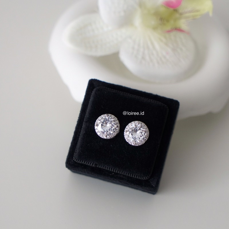 DIANA | Luxe Collection - Zirconia Round Halo Daily Stud Earrings - Anting Wanita