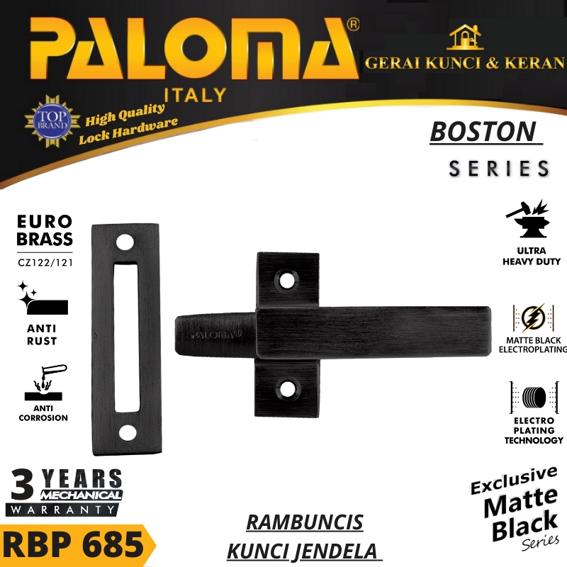 PALOMA RBP 685 RAMBUNCIS SLOT KUNCI PENGAMAN JENDELA HITAM BLACK MATTE