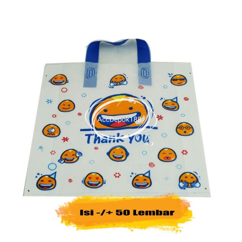 KANTONG SHOPPING BAG / PLASTIK SOFTHANDLE SMILE / PLASTIK UKURAN 35X38 CM / LARGE RAMAH LINGKUNGAN ISI 50 LEMBAR