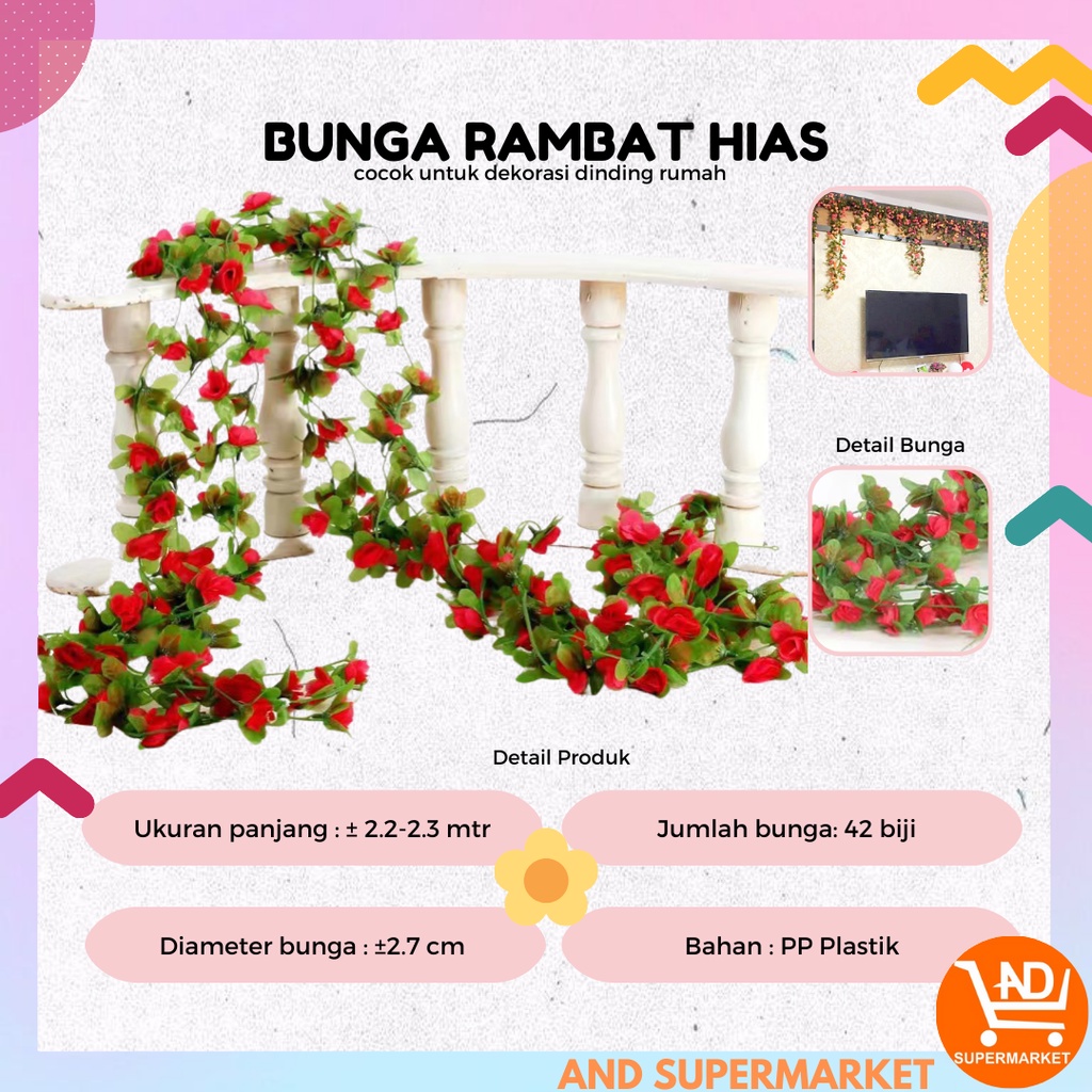 Bunga Rambat Hias Dekorasi Rumah Artificial Flowers Bunga Hias Juntai Plastik Palsu Bunga Hias Murah PBP141