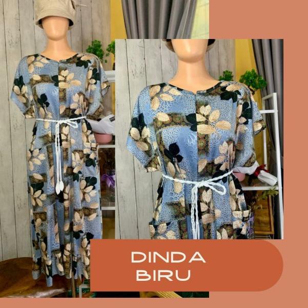 DASTER JUMBO BUSUI Rifa long 7/8 home dress - Dinda Biru
