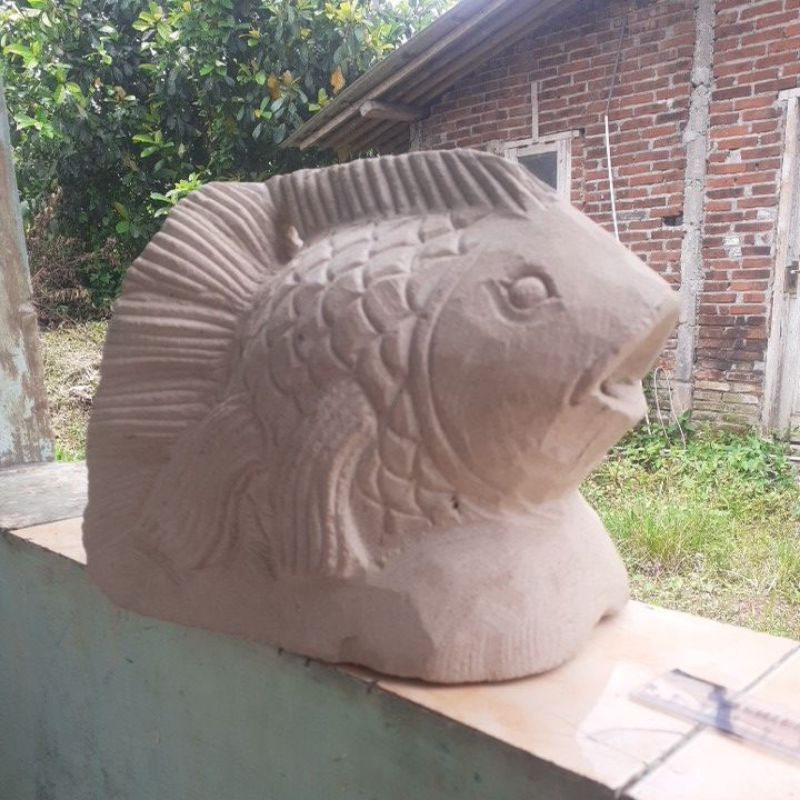 PATUNG IKAN KOKI 22CM BAHAN BATU ALAM TERMURAH