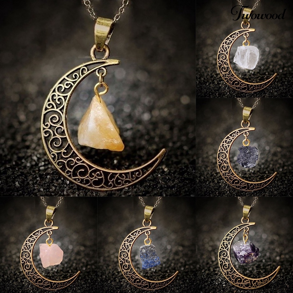 Kalung Liontin Bentuk Bulan Bahan Stainless Steel Gaya Vintage Untuk Wanita